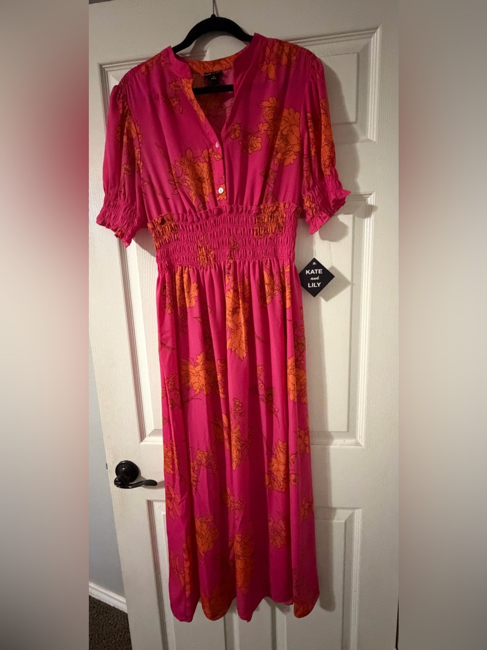 NWT Kate and Lily Pink Maxi Dress with Orange Floral Print